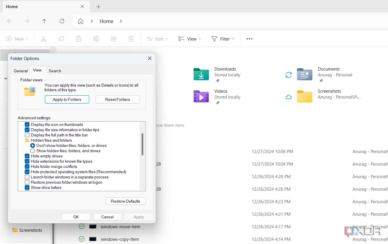 Tùy chọn tắt thông báo đồng bộ nhà cung cấp trong cài đặt File Explorer của Windows 11
