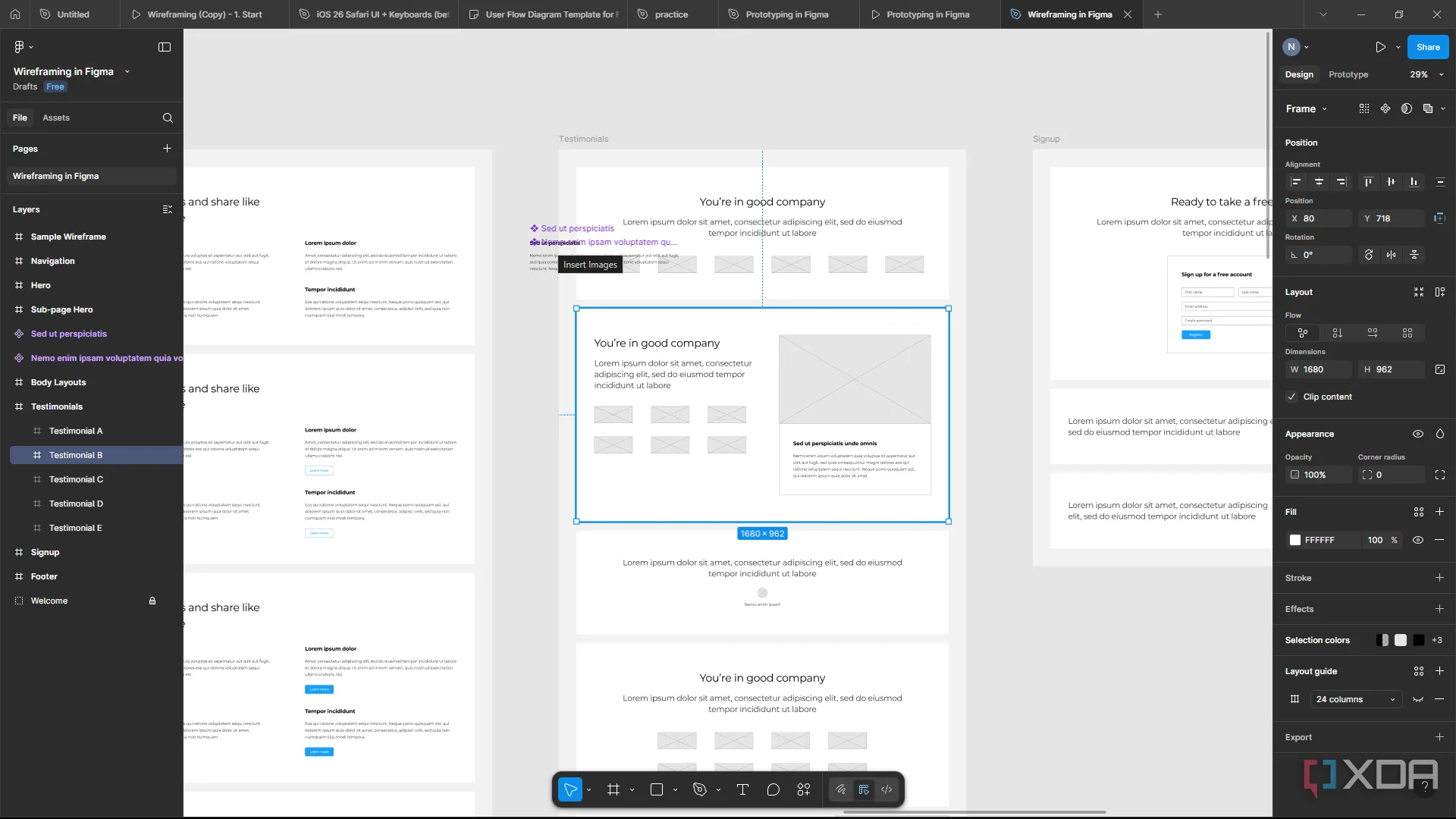 Ví dụ về wireframe độ phân giải cao được tạo trong Figma, minh họa tính chuyên nghiệp của công cụ