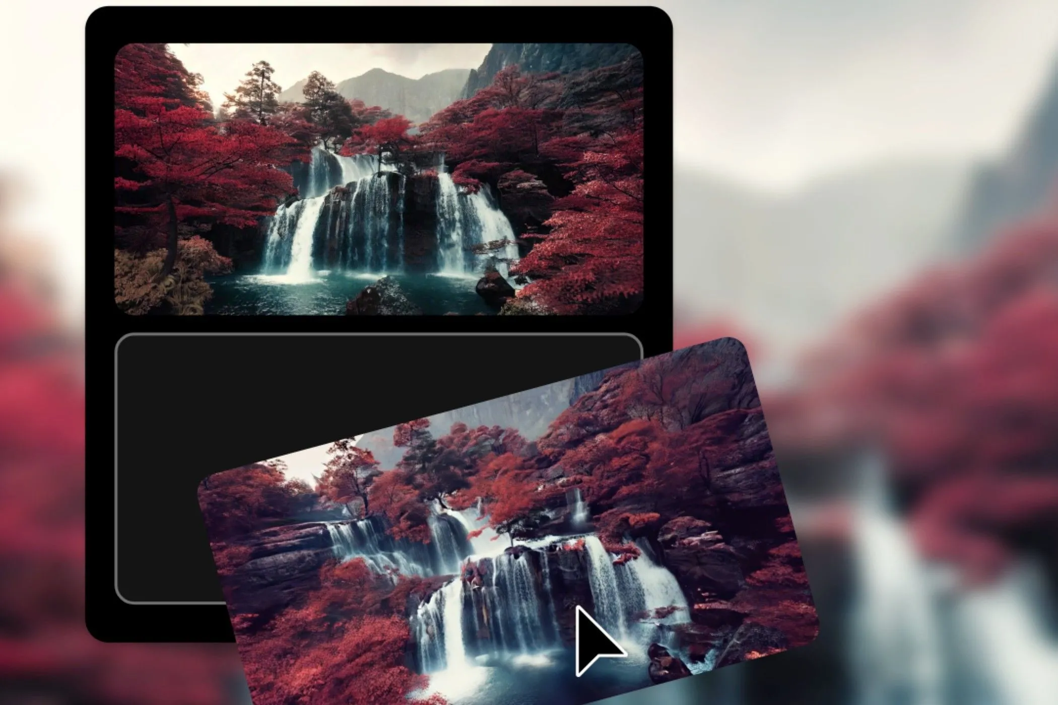 Video thác nước chuyển động được tạo từ hai hình ảnh tĩnh (khung đầu và cuối) trên Adobe Firefly