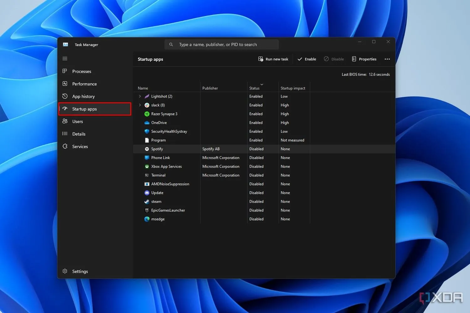 Windows 11 screenshot that highlights the Startup Apps section in the Task Manager.