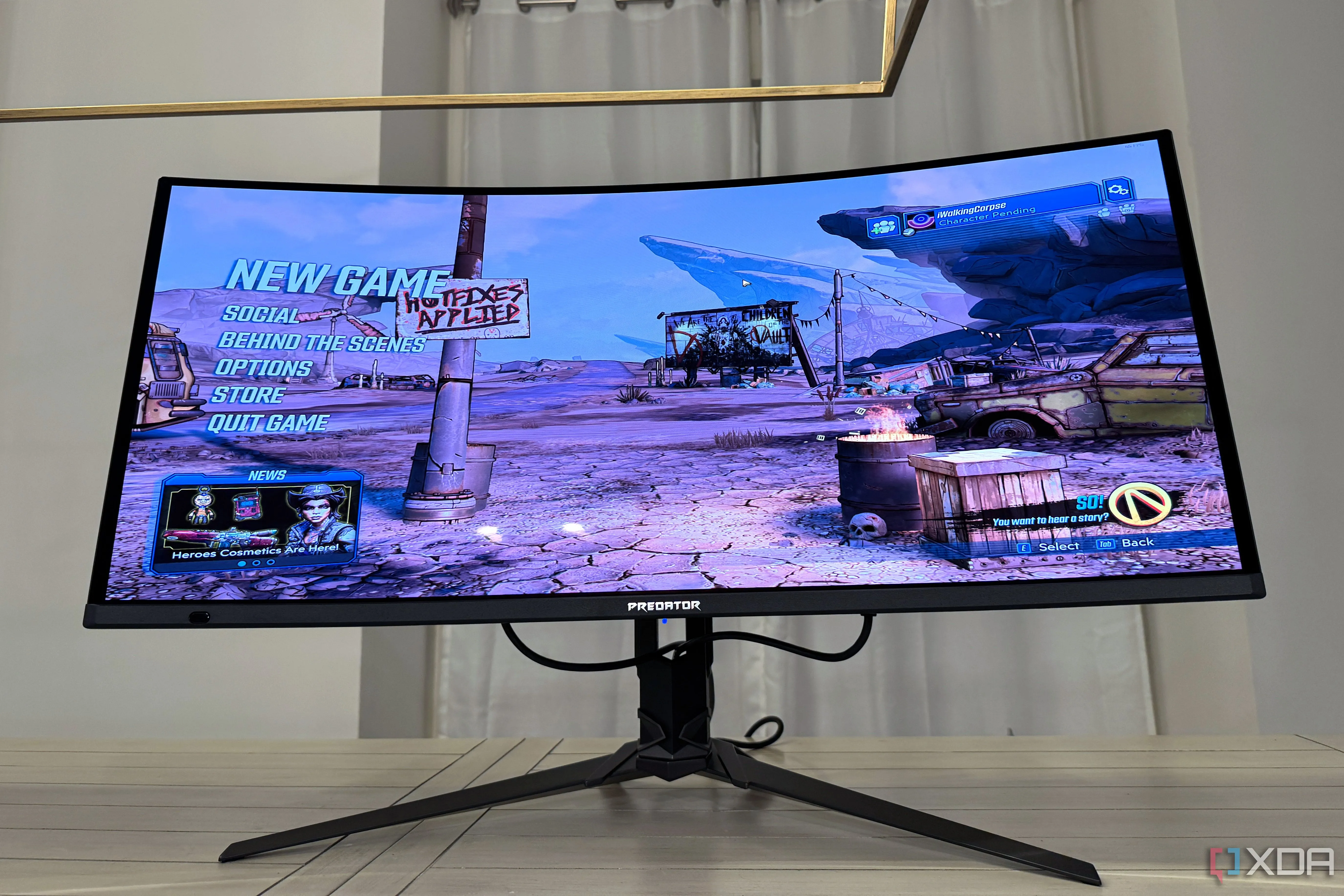 acer predator x34 x5 showing borderlands 3 menu