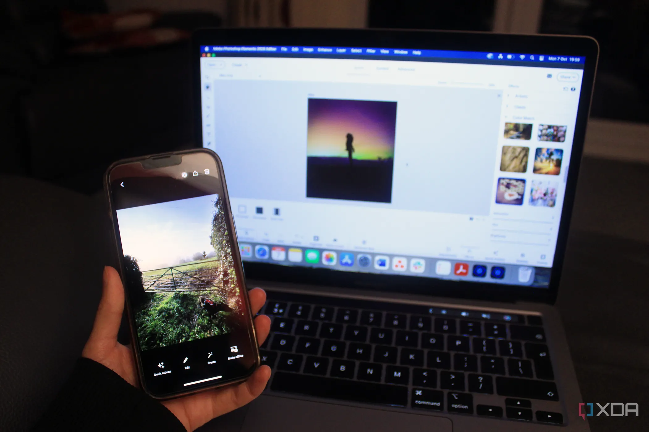Adobe Photoshop Elements trên MacBook Pro và iPhone, minh họa giấy phép 3 năm