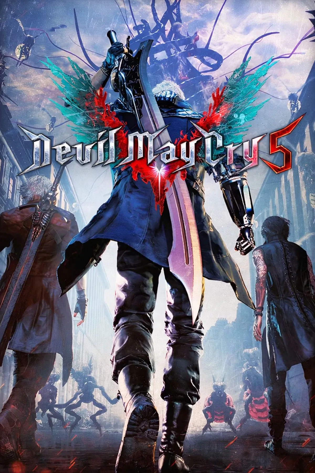 Ảnh bìa Devil May Cry 5, nơi Dante thể hiện phong cách chiến đấu tự tin và không bị ràng buộc bởi sự phức tạp cảm xúc.