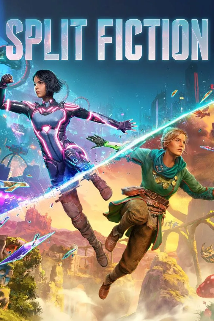 Ảnh bìa game Split Fiction, một tựa game co-op chia đôi màn hình độc đáo