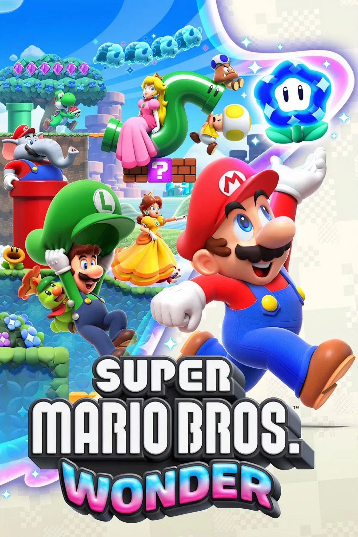 Ảnh bìa Super Mario Bros. Wonder: Mario và nhóm bạn trong thế giới đầy màu sắc