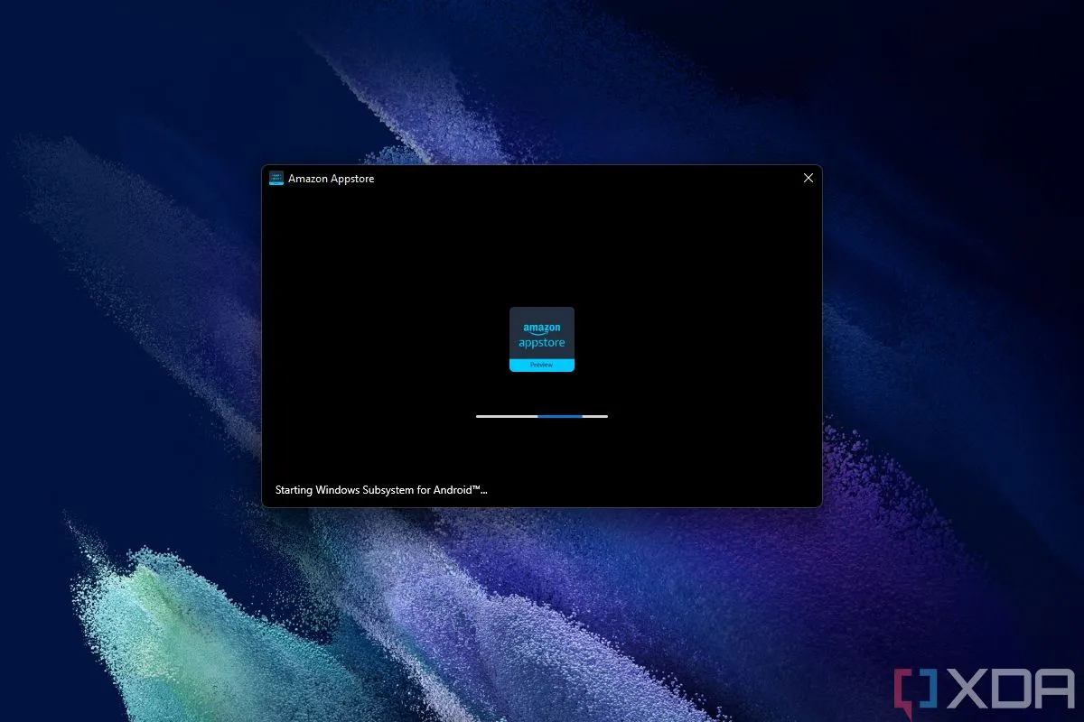 Ảnh chụp màn hình Amazon Appstore đang cài đặt trên Windows, gợi nhắc về sự liên kết trước đây với Windows Subsystem for Android.