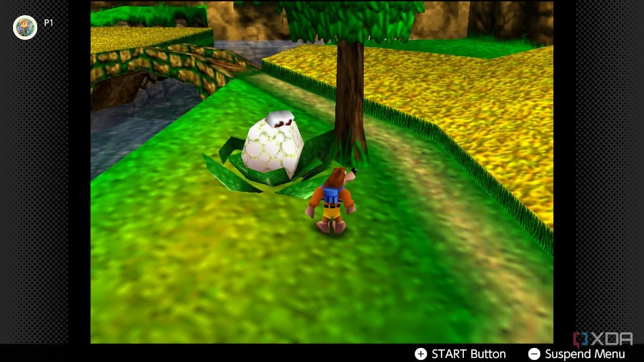 Ảnh chụp màn hình Banjo-Kazooie trên Nintendo 64, thể hiện đồ họa và nhân vật game đi cảnh 3D kinh điển của Rare