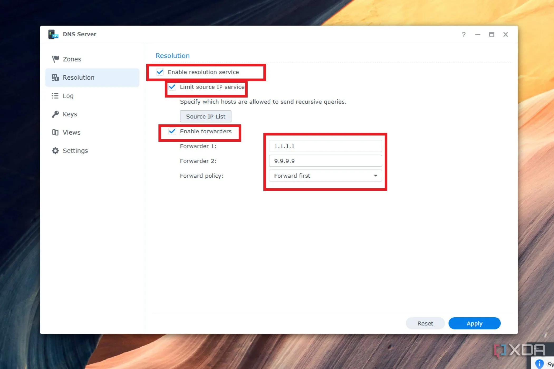 Ảnh chụp màn hình cấu hình phân giải máy chủ DNS Synology