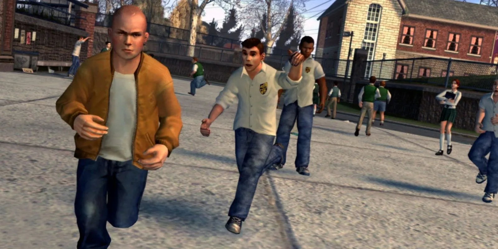 Ảnh chụp màn hình game Bully với cảnh học sinh chạy trên sân trường