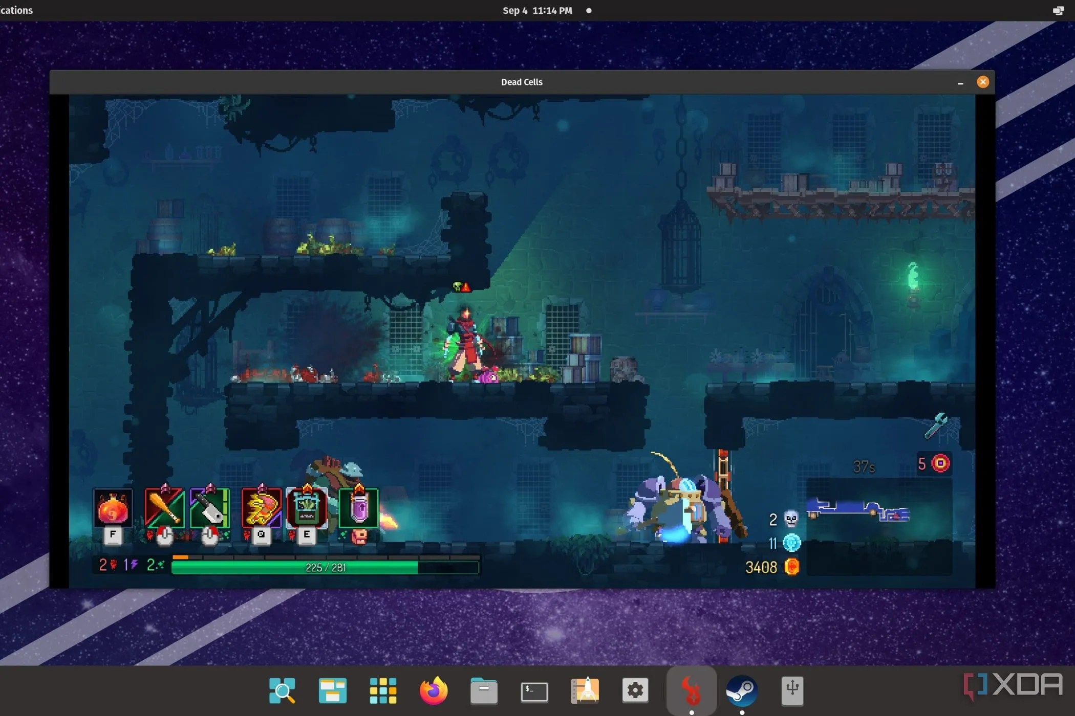 Ảnh chụp màn hình game Dead Cells đang chạy trên hệ điều hành Pop!_OS, minh họa khả năng tương thích game tuyệt vời trên Linux nhờ Proton.