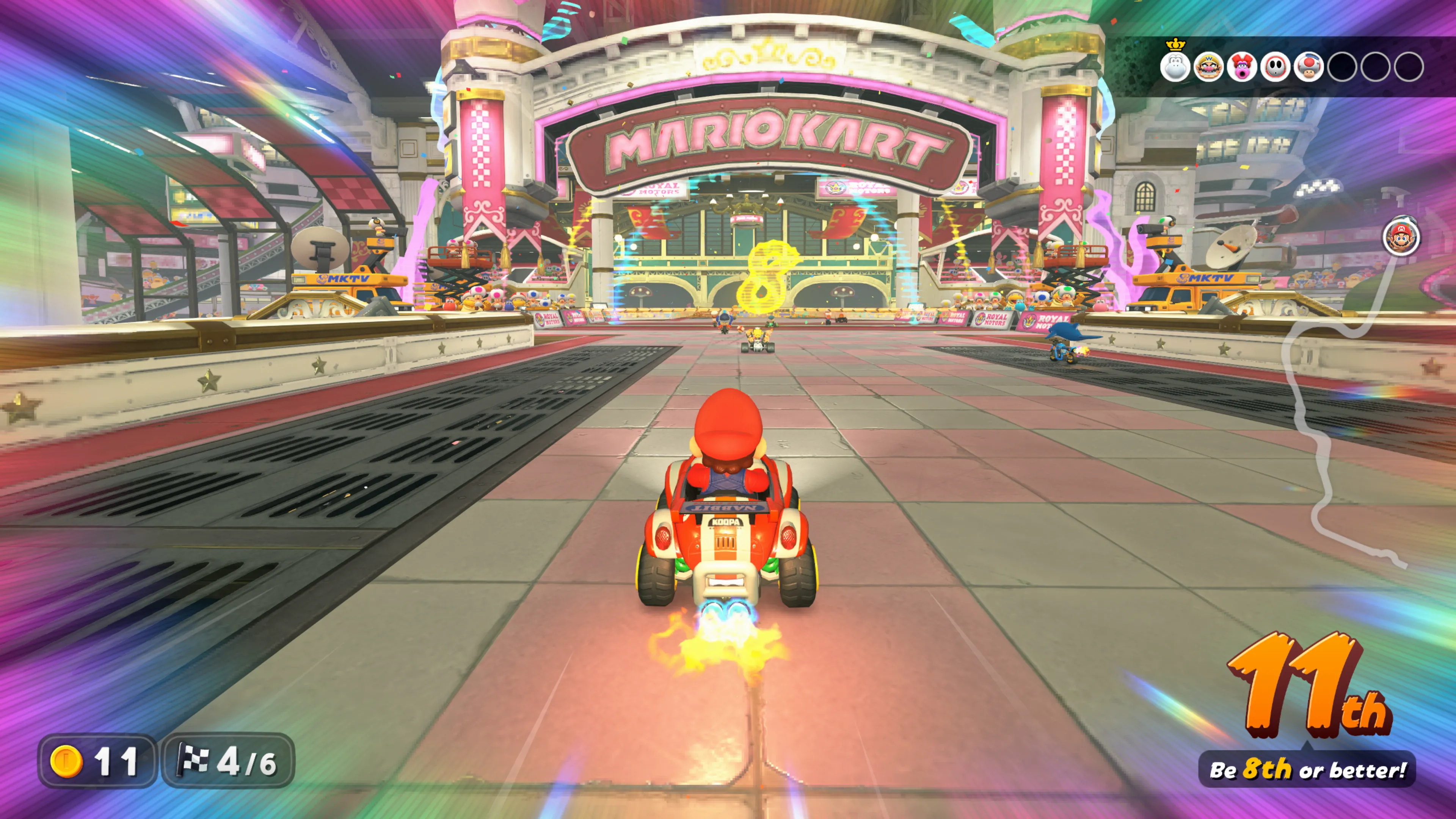Ảnh chụp màn hình game Mario Kart World đang chạy trên Nintendo Switch 2, đặt ra câu hỏi về chính sách DLC trong tương lai