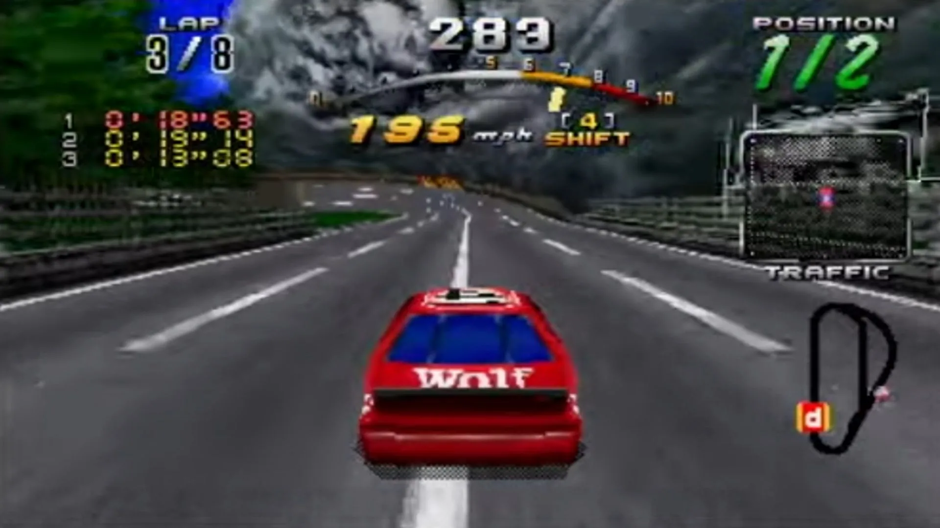 Ảnh chụp màn hình gameplay của Daytona USA: CCE trên Sega Saturn, một tựa game đua xe cổ điển