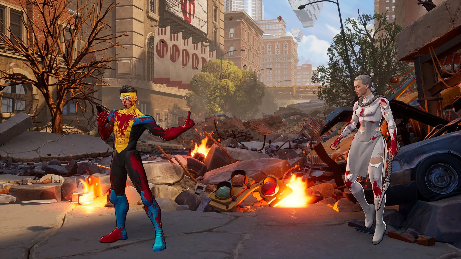 Ảnh chụp màn hình gameplay của Invincible VS, thể hiện đồ họa và phong cách chiến đấu ấn tượng của game đối kháng siêu anh hùng