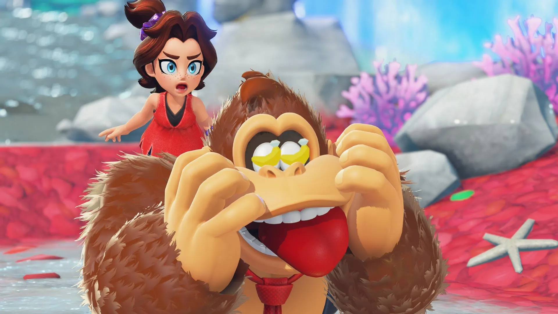 Ảnh chụp màn hình gameplay hành động trong tựa game Donkey Kong Bananza trên Nintendo Switch 2