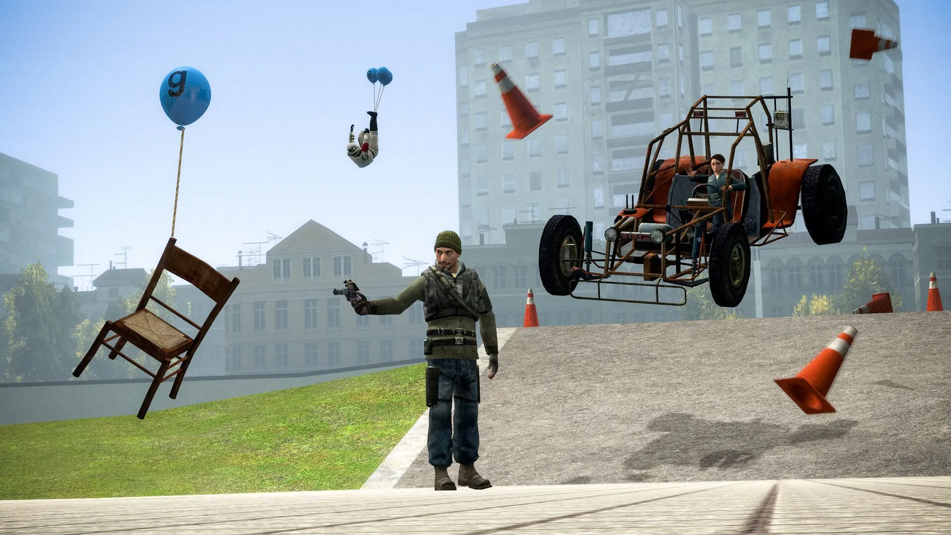 Ảnh chụp màn hình Garry's Mod, minh họa môi trường game sandbox với nhiều đối tượng.