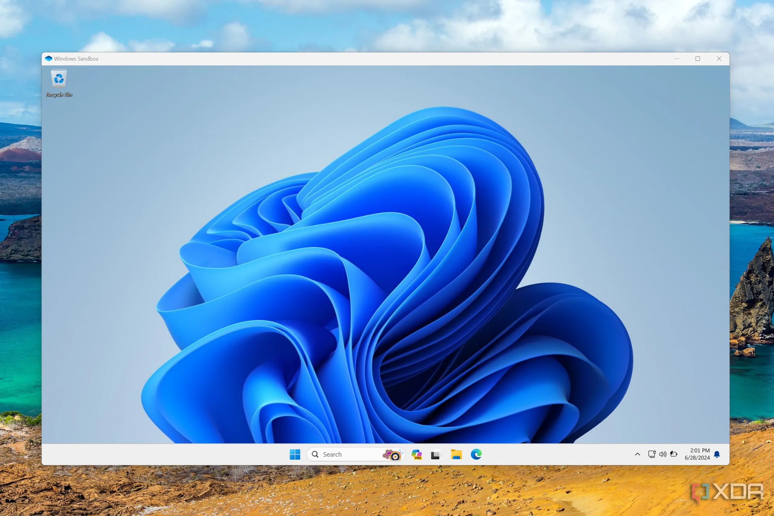 Ảnh chụp màn hình giao diện Windows Sandbox trên Windows 11, hiển thị môi trường ảo hóa an toàn để thử nghiệm phần mềm