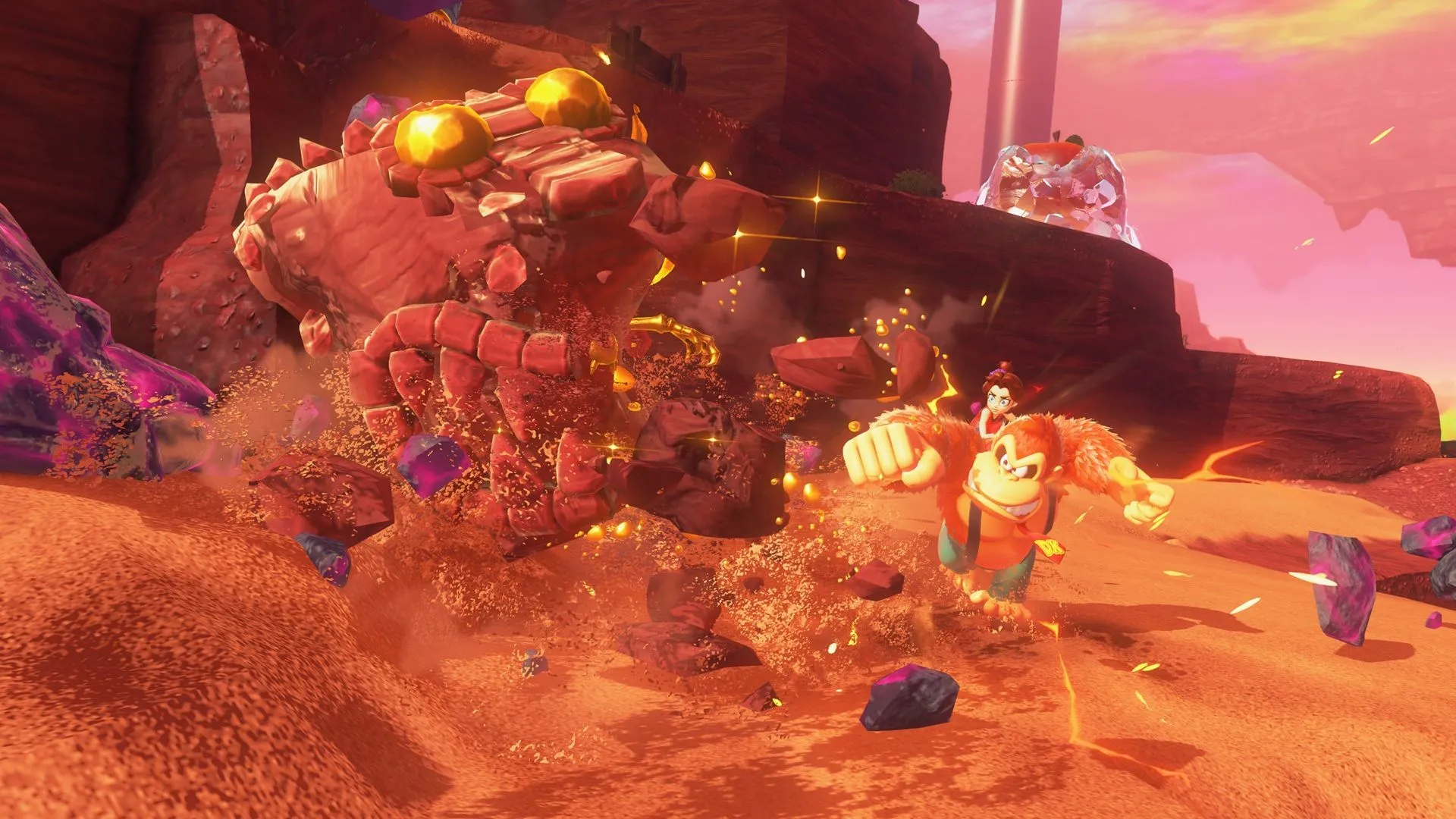 Ảnh chụp màn hình lối chơi của Donkey Kong Bananza, minh họa tính năng GameShare trên Nintendo Switch 2
