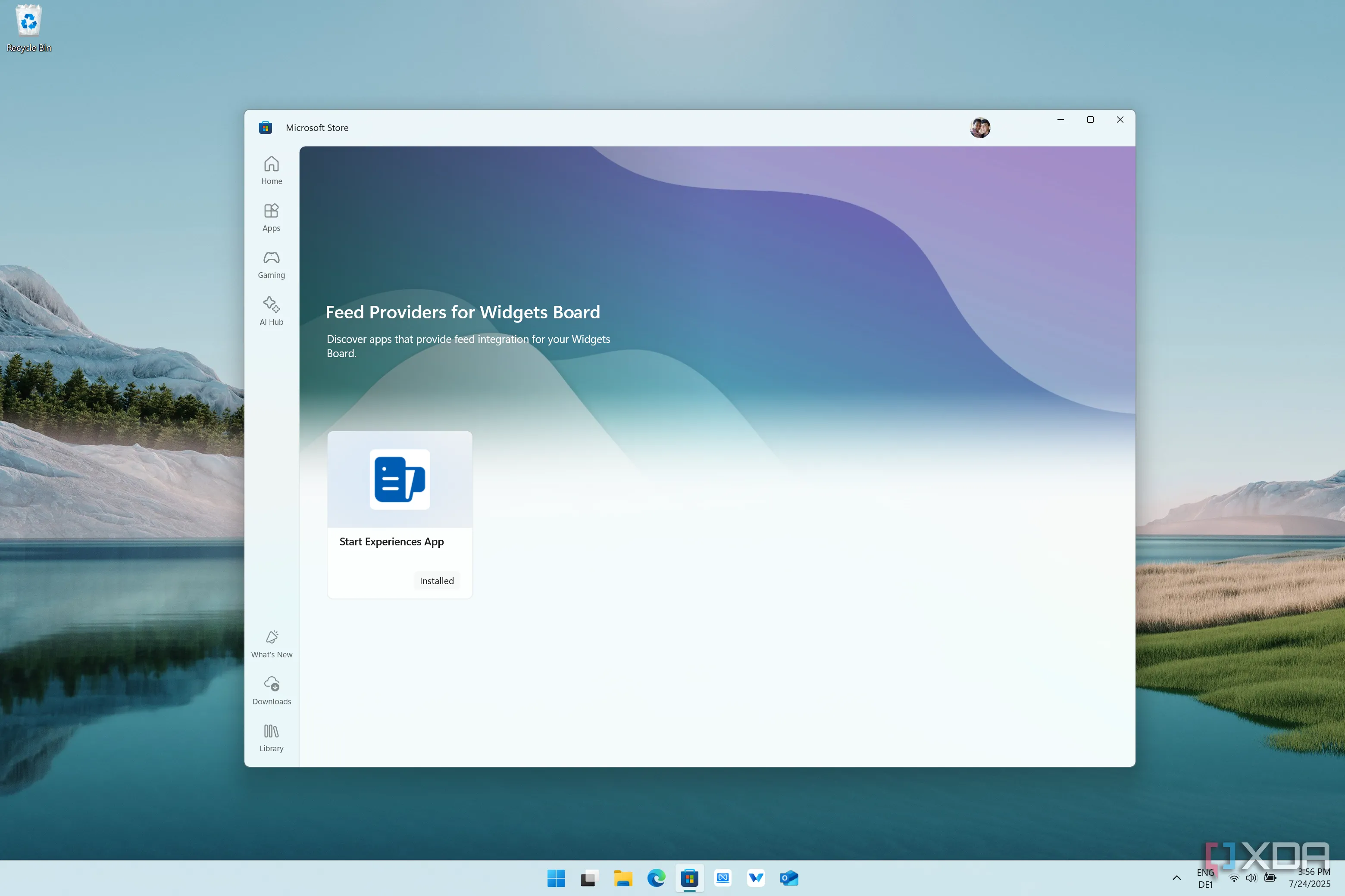 Ảnh chụp màn hình Microsoft Store trên Windows 11, hiển thị các ứng dụng cung cấp tùy chọn nguồn cấp dữ liệu cho Widgets, nhấn mạnh hạn chế về sự lựa chọn hiện tại