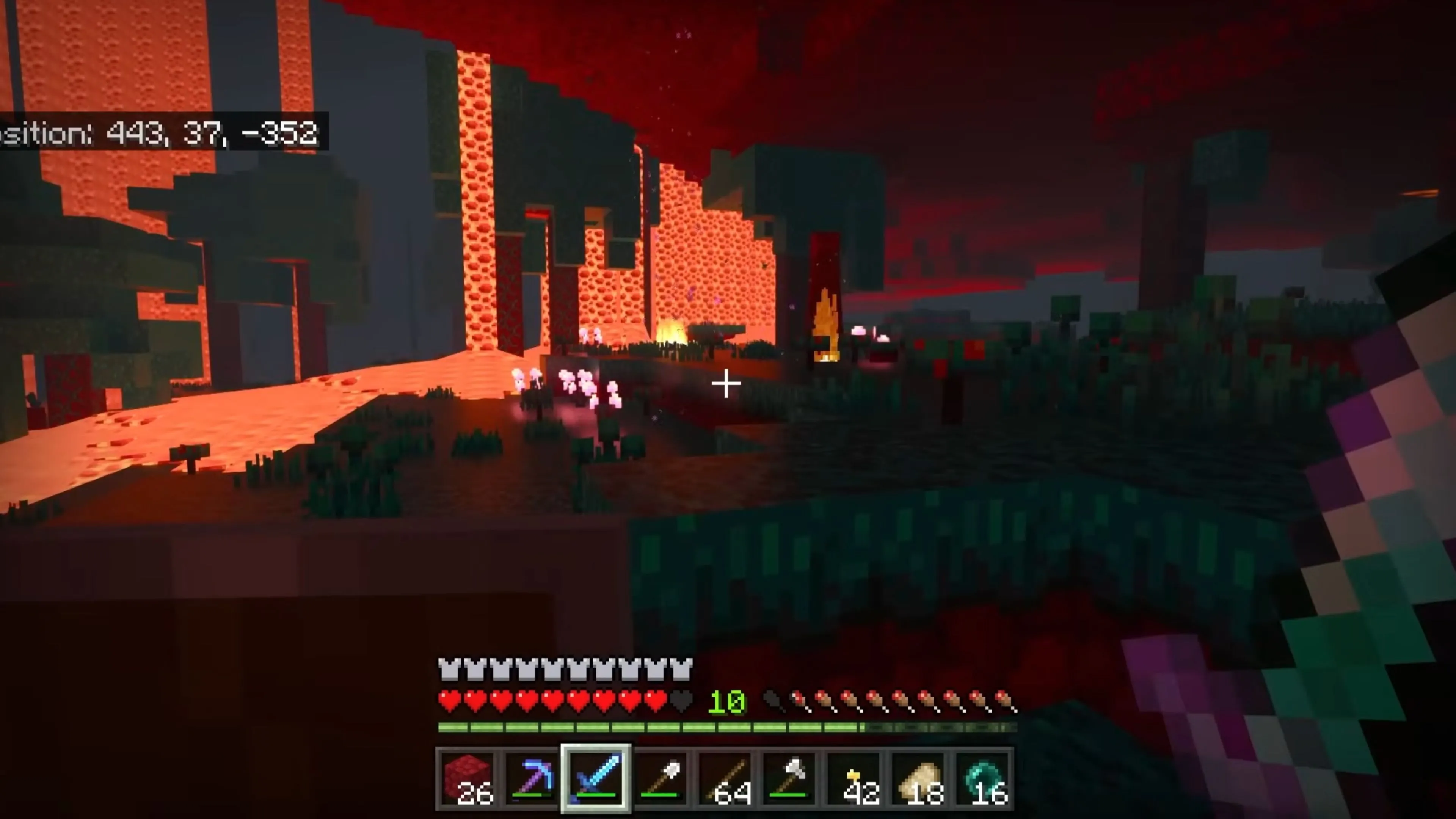 Ảnh chụp màn hình Minecraft, cảnh một nông trại nhỏ được xây dựng.