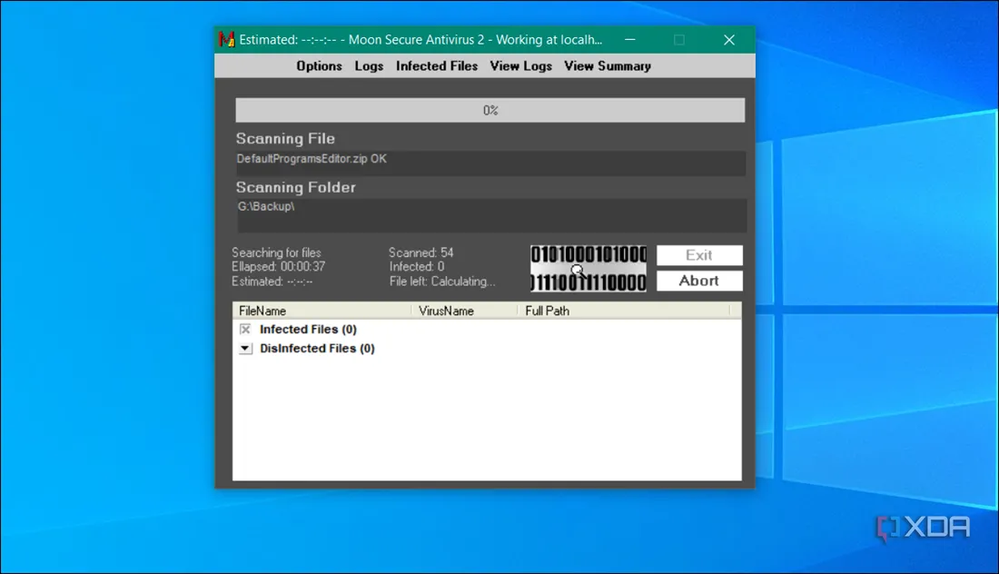 Ảnh chụp màn hình MoonSecure Antivirus đang hoạt động trên hệ điều hành Windows, hiển thị trạng thái bảo mật