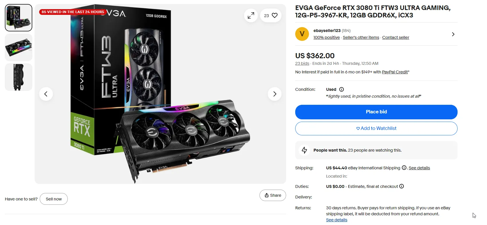 Ảnh chụp màn hình một bài đăng rao bán linh kiện trên eBay