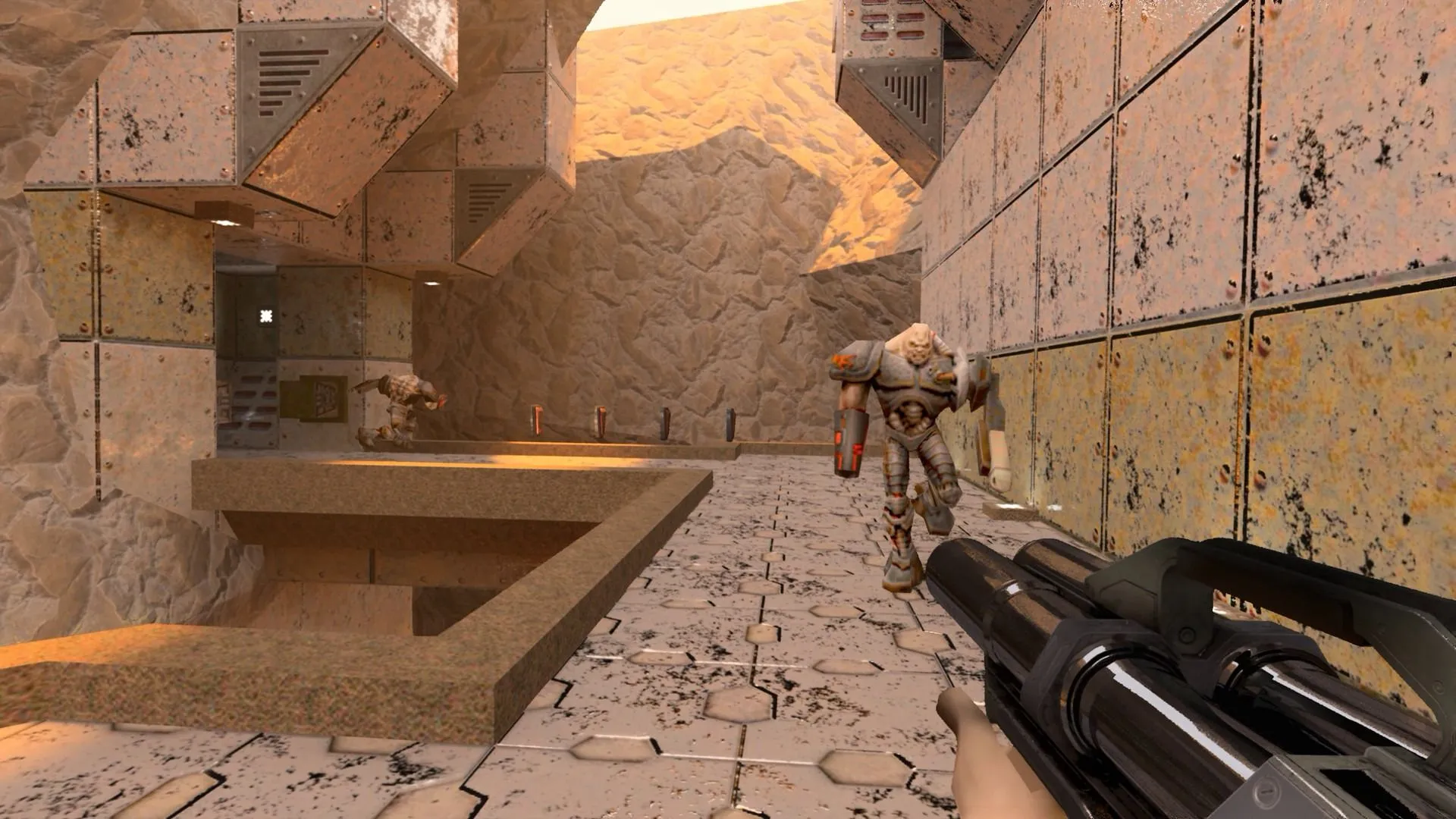 Ảnh chụp màn hình Quake II RTX, một ví dụ về bản cải tiến đồ họa cho game cổ điển