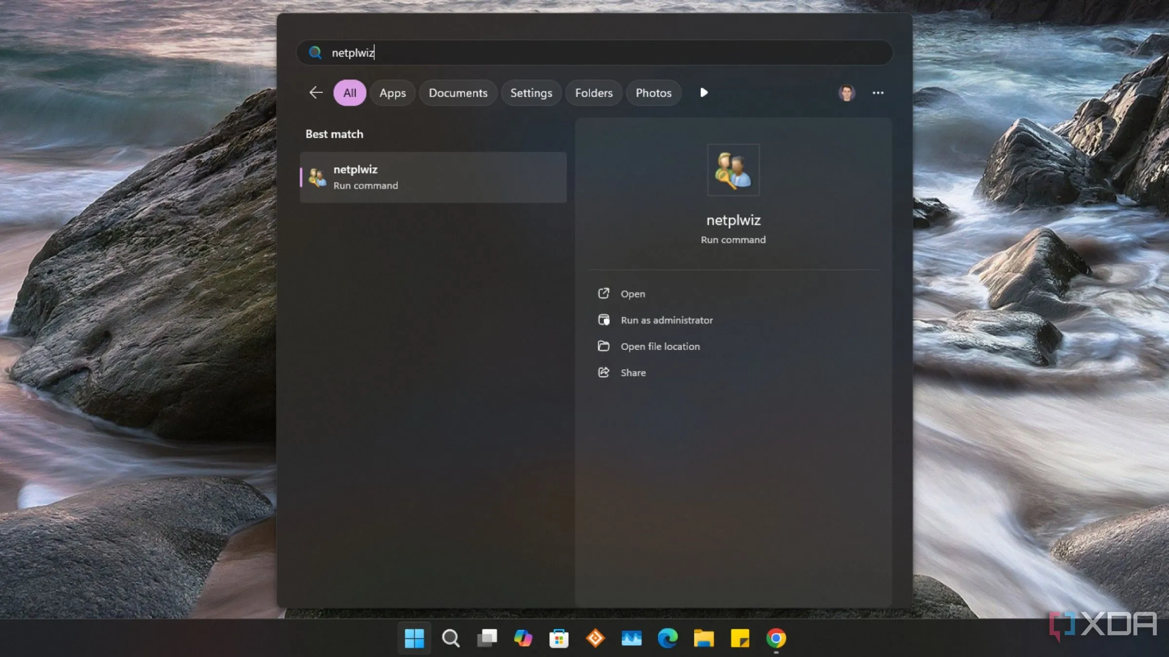 Ảnh chụp màn hình Start Menu Windows 11 hiển thị ứng dụng netplwiz