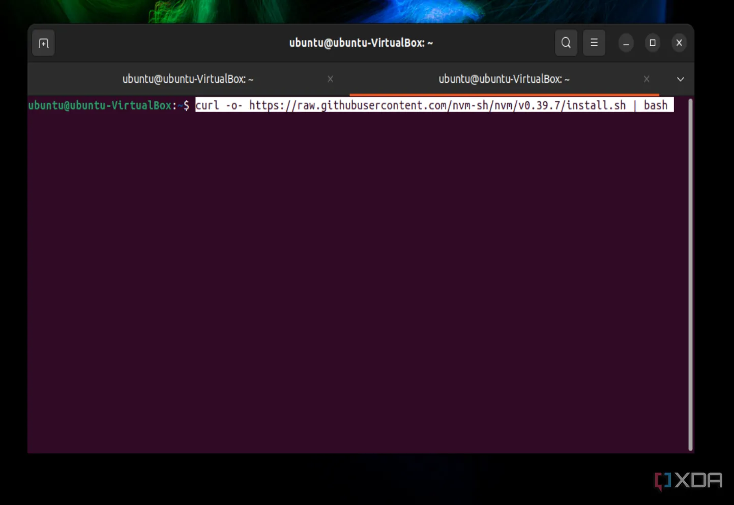 Ảnh chụp màn hình terminal Linux hiển thị các dòng lệnh cài đặt NVM trên Ubuntu, minh họa khả năng khắc phục sự cố và quản lý hệ thống hiệu quả bằng dòng lệnh.
