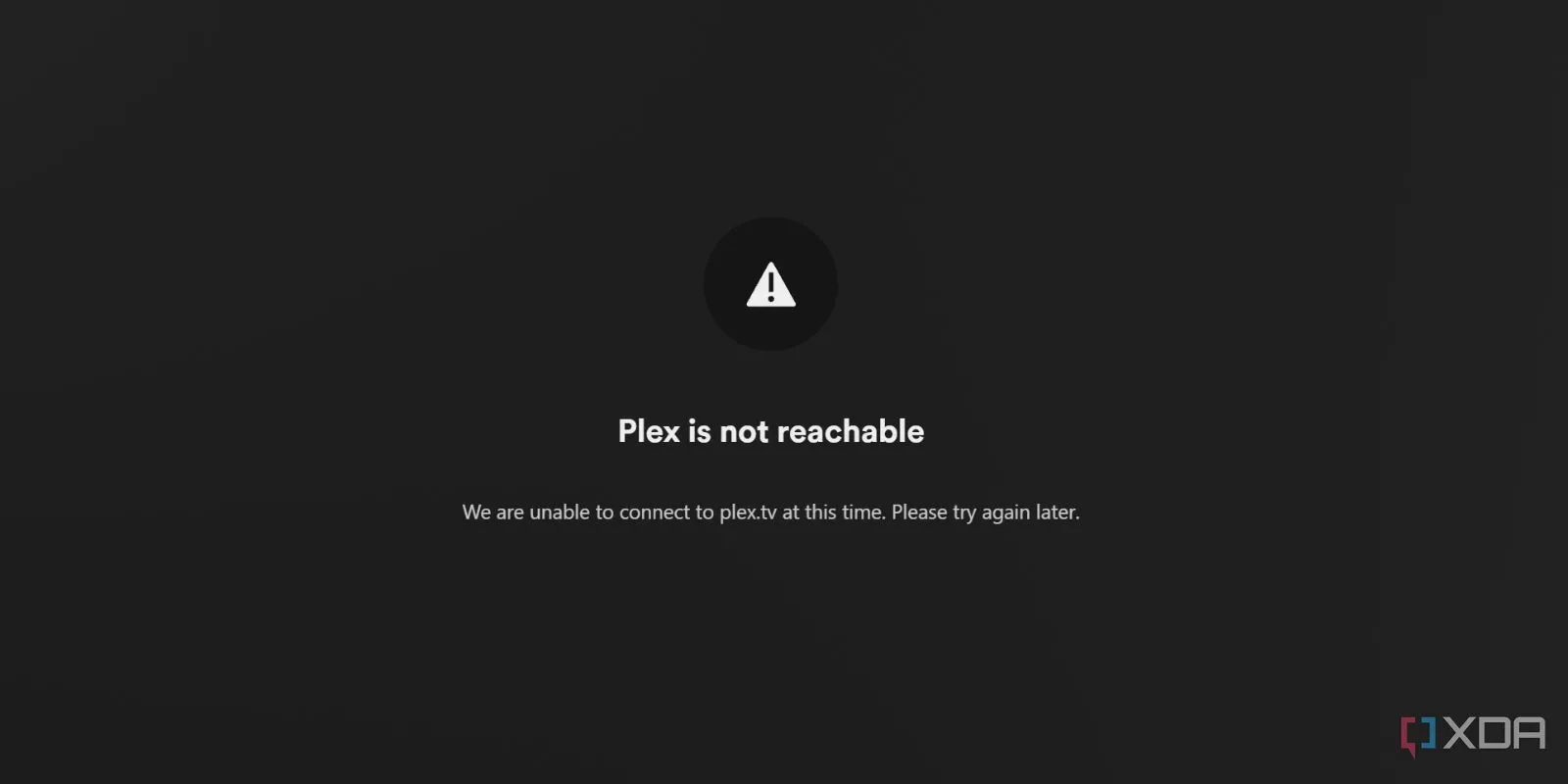 Ảnh chụp màn hình thông báo Plex không thể truy cập khi không có internet