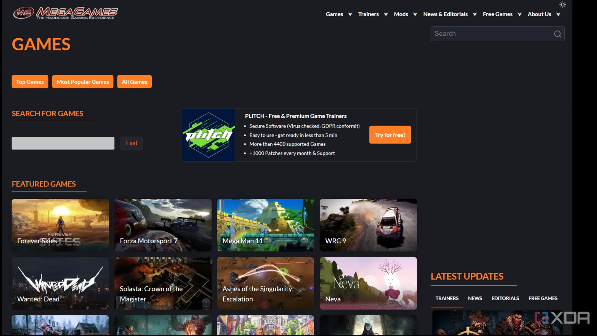 Ảnh chụp màn hình trang chủ Mega Games với bộ sưu tập game cổ điển và retro miễn phí.