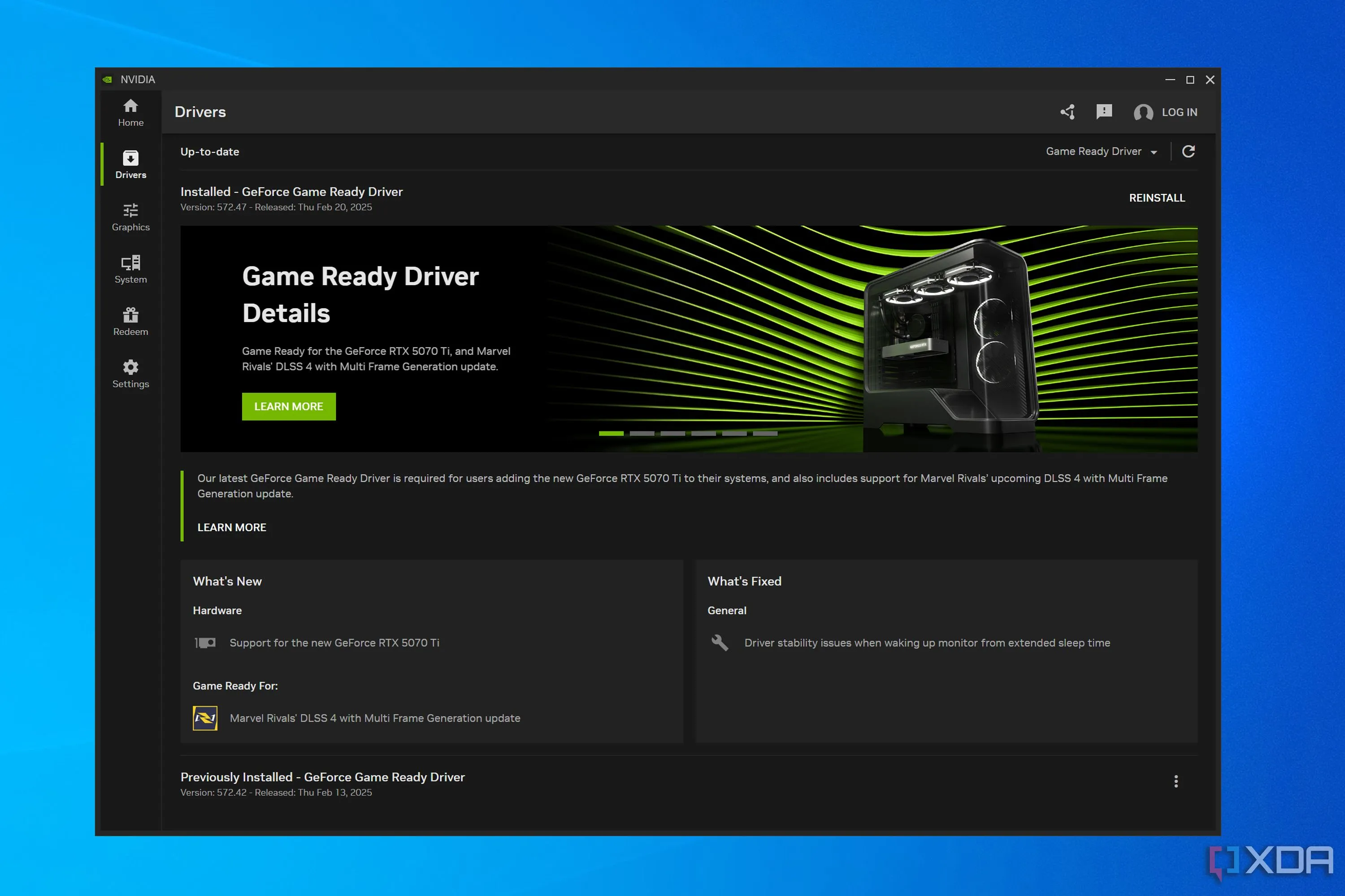 Ảnh chụp màn hình trang driver trong ứng dụng NVIDIA.
