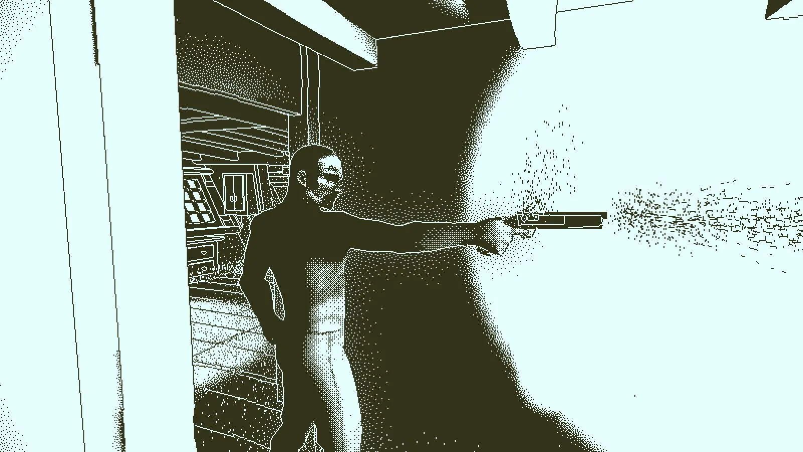 Ảnh chụp màn hình từ game indie Return of the Obra Dinn với phong cách đồ họa độc đáo