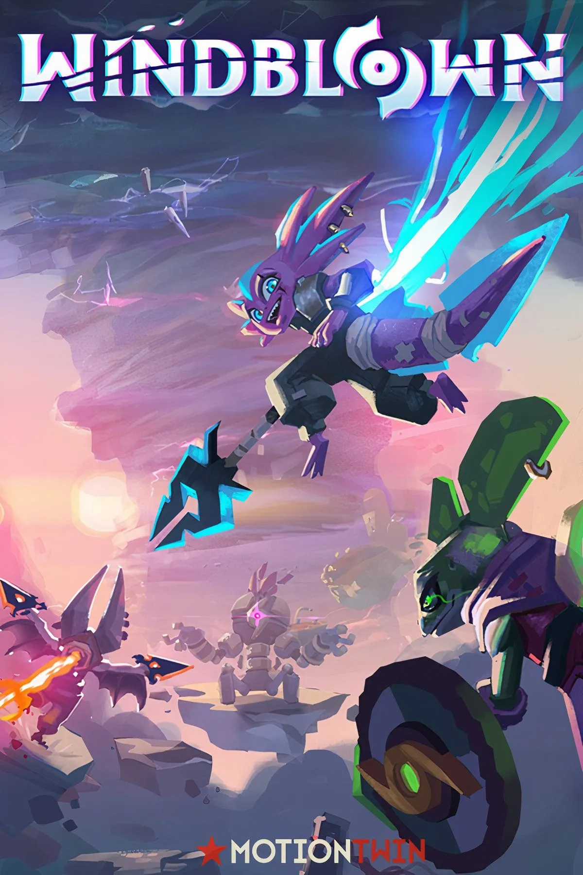 Ảnh chụp màn hình từ game roguelike Windblown của Motion Twin, với nhân vật chiến đấu trong không gian 3D