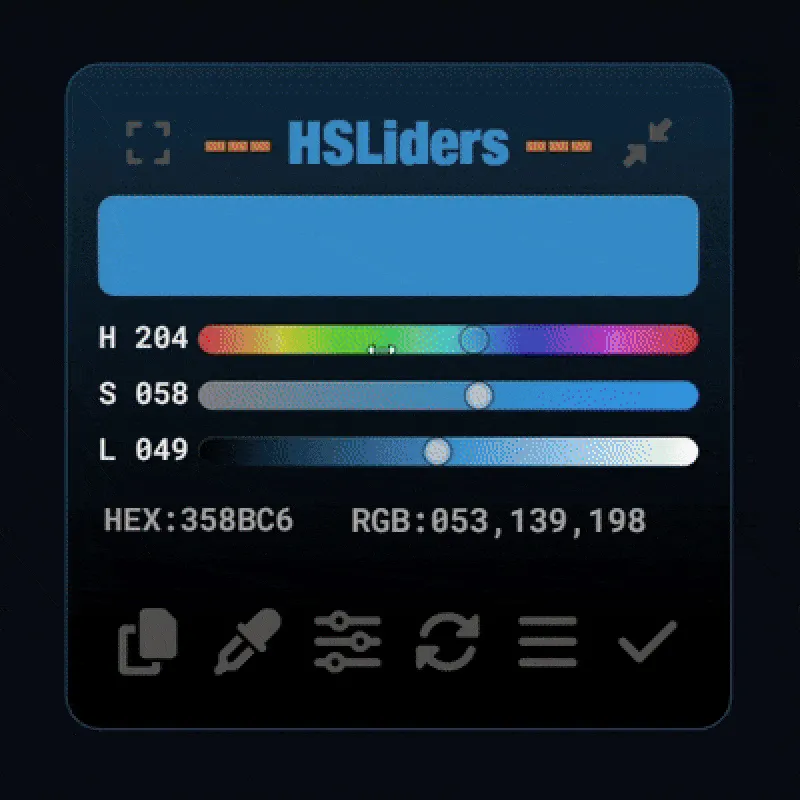 Ảnh động minh họa các trường hợp sử dụng skin HSLiders Rainmeter để điều chỉnh màu sắc