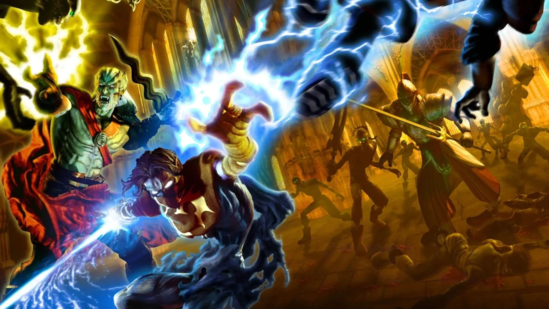 Ảnh nghệ thuật chính của game Legacy of Kain Defiance với hai nhân vật Kain và Raziel, minh họa phong cách đồ họa gothic và câu chuyện giả tưởng đen tối.