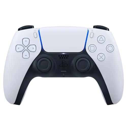 Ảnh render tay cầm Sony DualSense màu trắng, thiết kế công thái học hiện đại cho PlayStation 5.