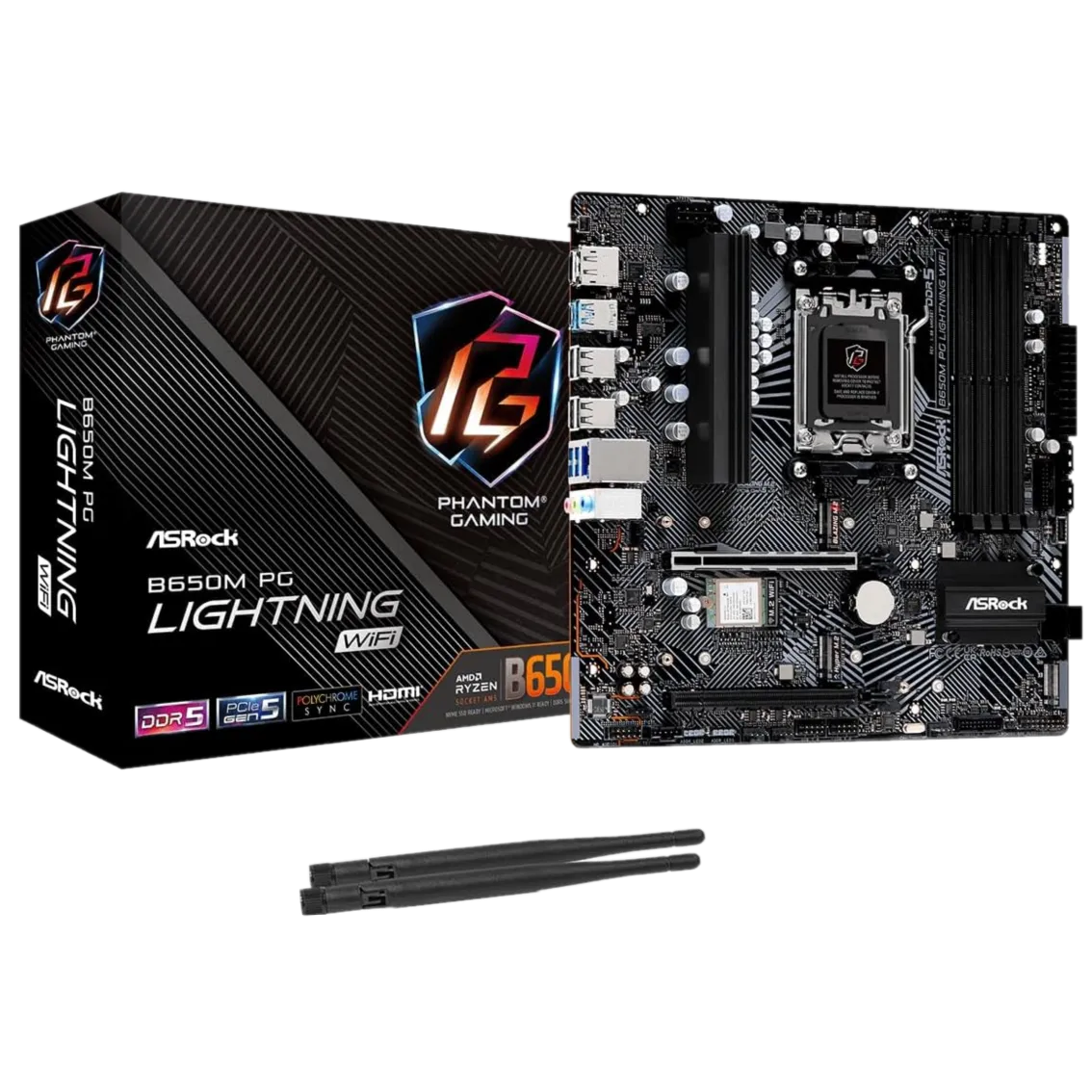 Ảnh sản phẩm bo mạch chủ ASRock B650M PG Lightning WiFi màu đen