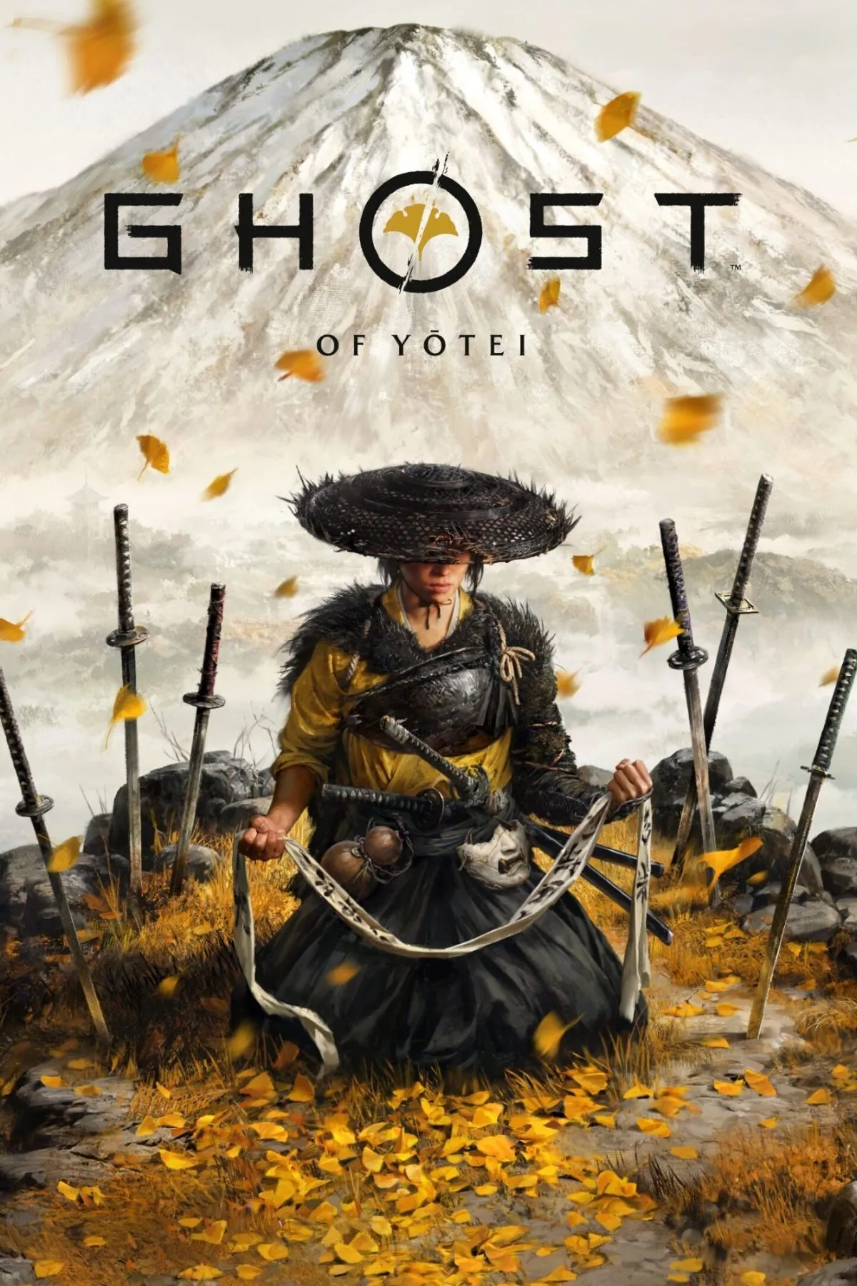 Artwork chính thức của Ghost of Yotei với nhân vật Atsu đứng giữa khung cảnh Ezo hùng vĩ và đậm chất Nhật Bản.