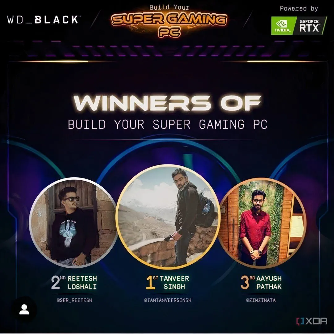 Bài đăng trên Instagram của WD_Black thông báo kết quả cuộc thi Build Your Super Gaming PC, hiện danh sách người chiến thắng.