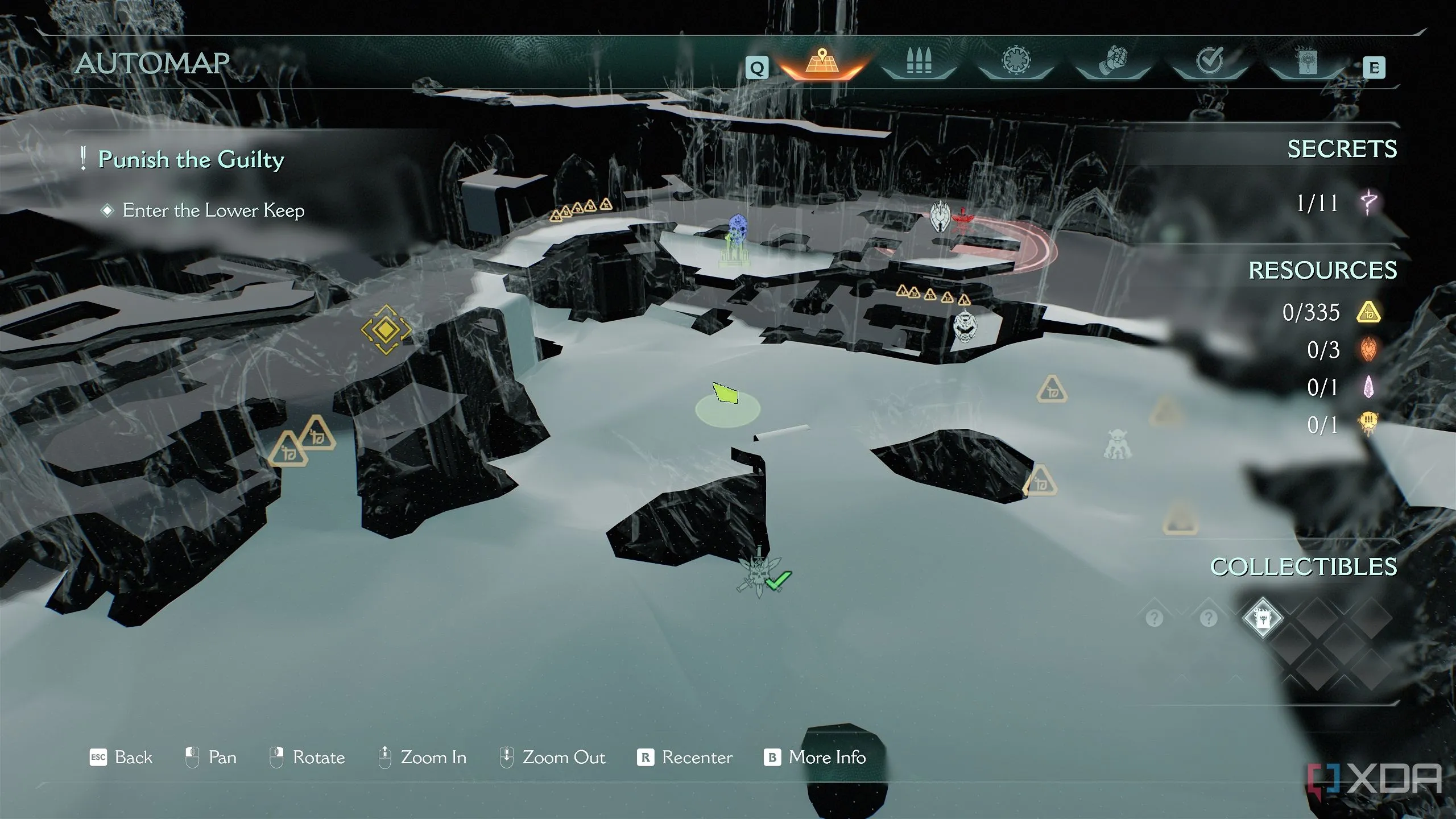 Bản đồ 3D Automap hiển thị vị trí của cổng Gore trong Doom The Dark Ages Chương 22.
