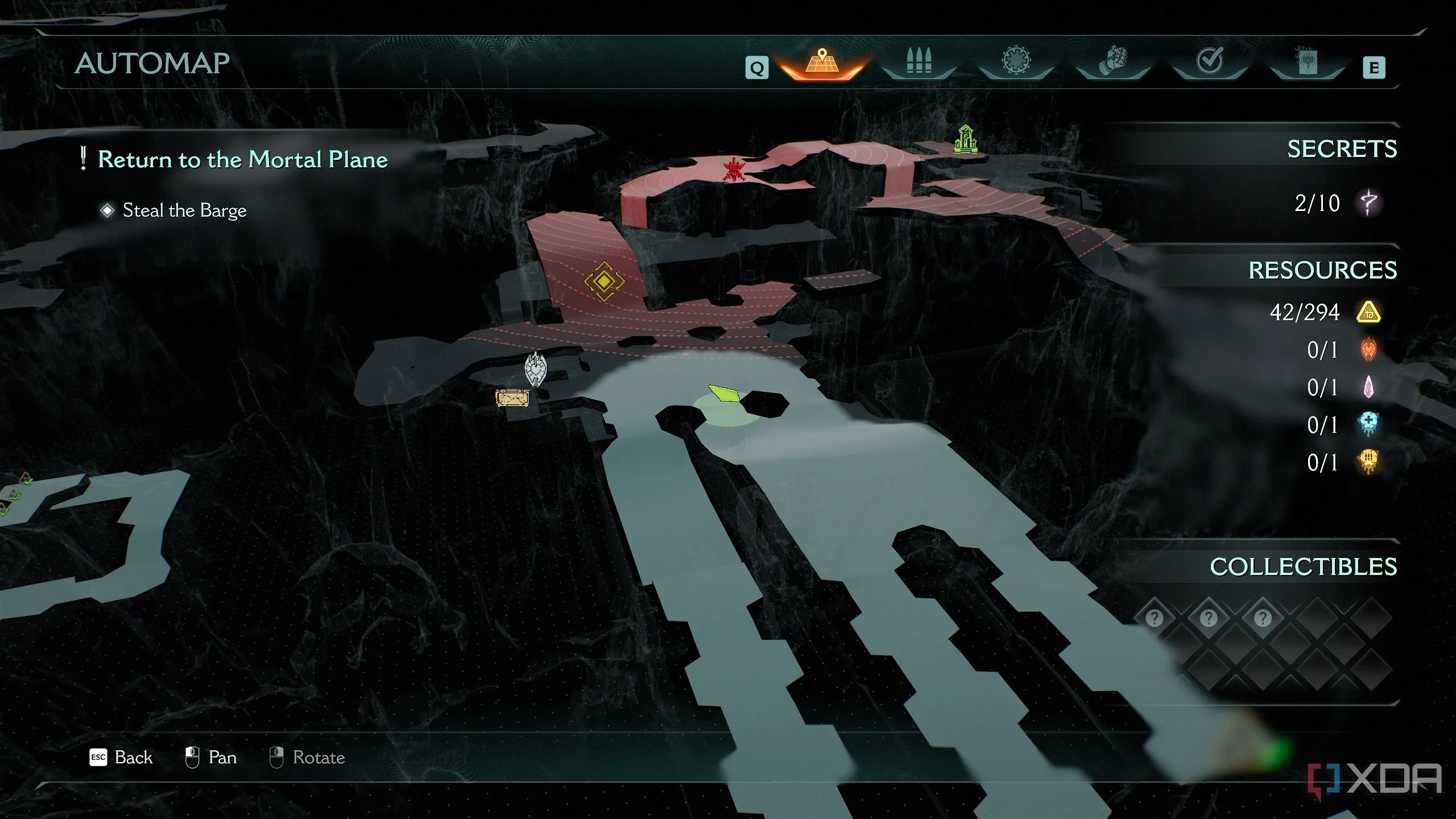 Bản đồ 3D Automap trong Doom: The Dark Ages hiển thị vị trí của Hồng ngọc.