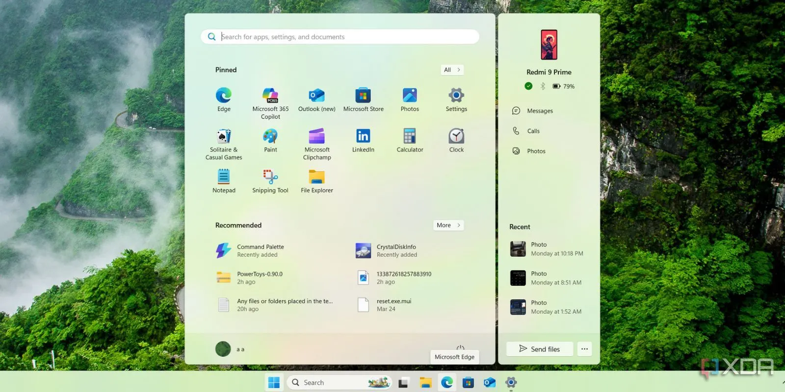 Bảng điều khiển Phone Link xuất hiện bên cạnh Menu Start Windows 11