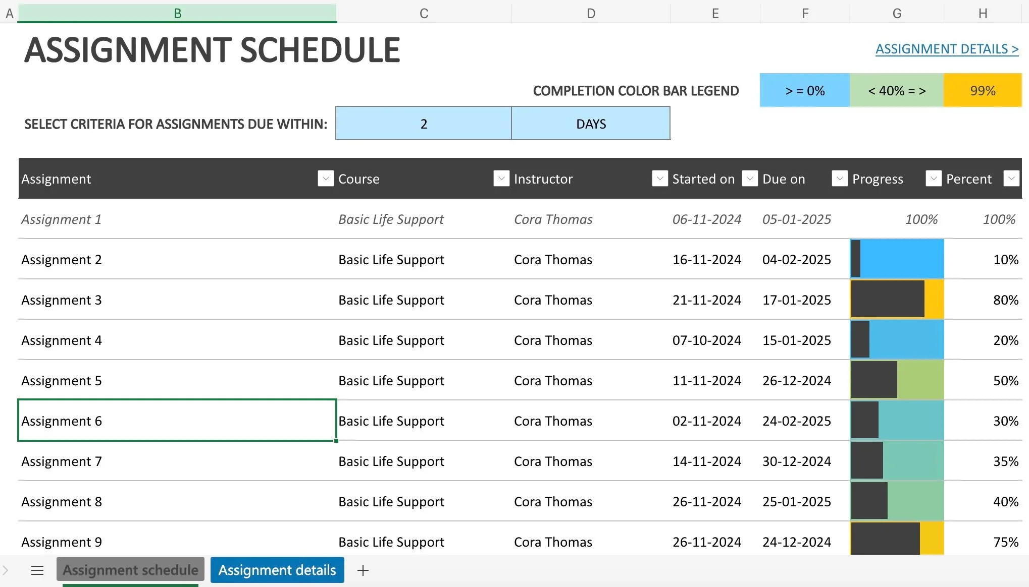 Bảng tính Excel hiển thị lịch trình công việc hoặc dự án, minh họa sự phức tạp khi mở nhiều file cùng lúc có thể làm chậm hiệu suất.