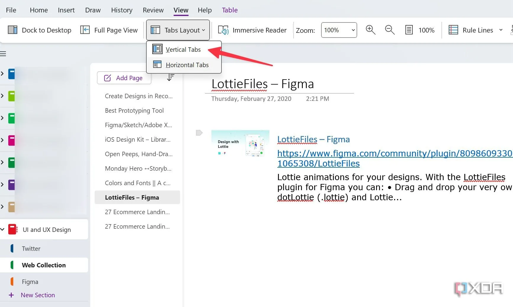 Bật bố cục tab dọc trong OneNote để xem sổ tay và mục ghi chú dễ dàng hơn
