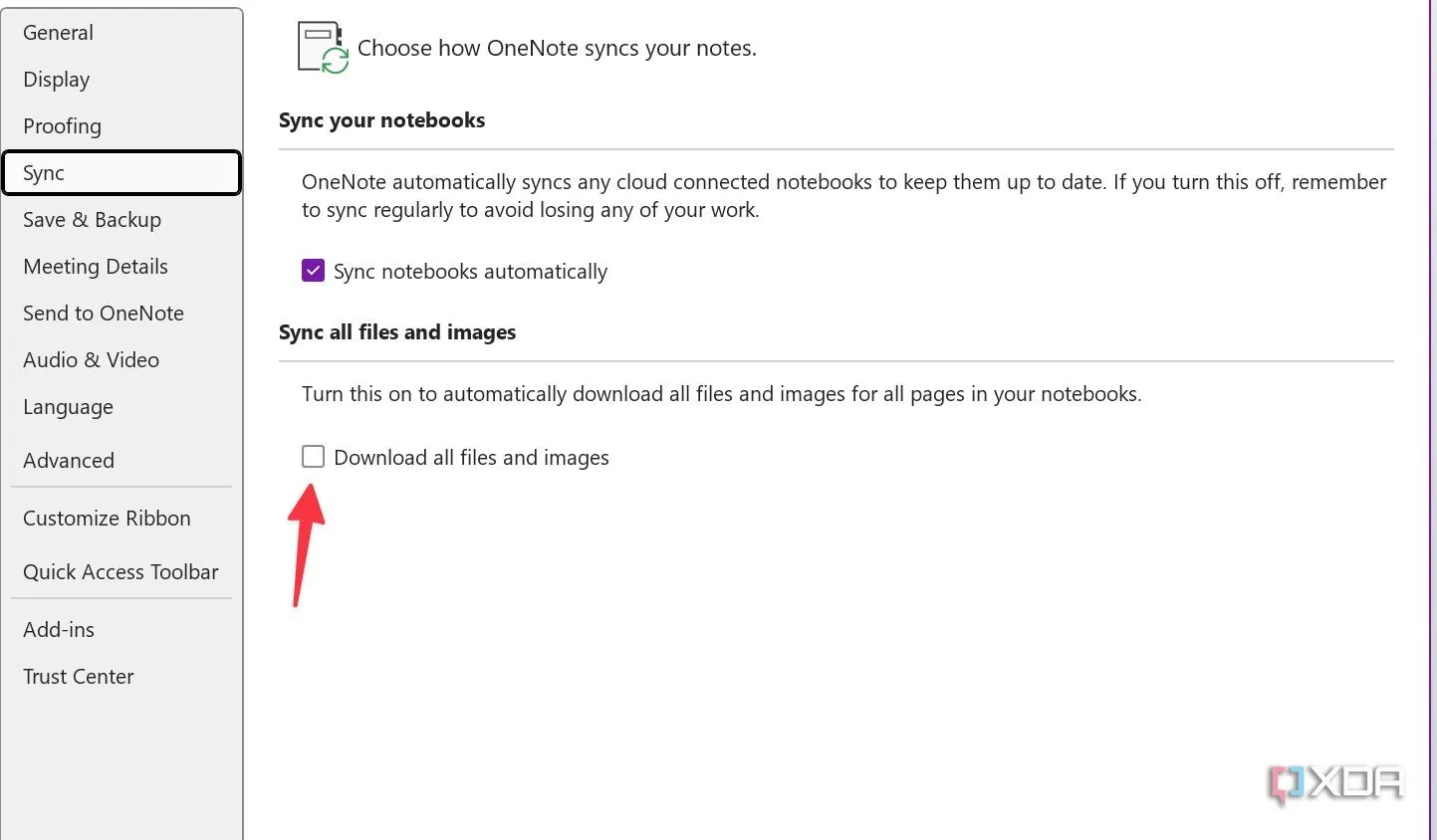 Bật tùy chọn tự động tải xuống tất cả tệp và hình ảnh trong OneNote