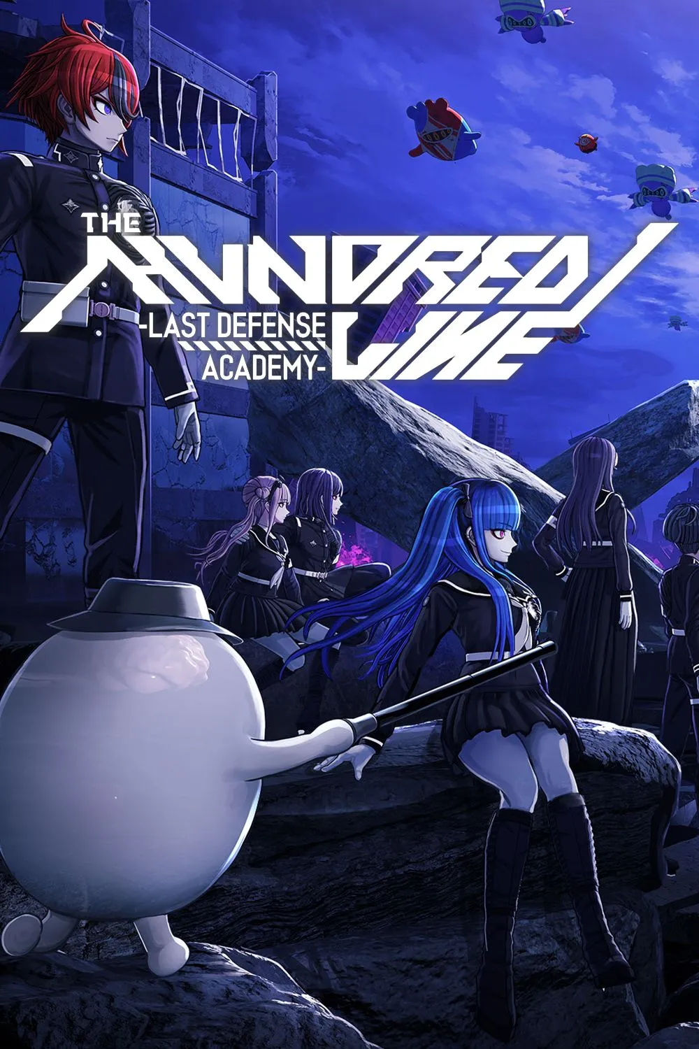 Bìa game The Hundred Line: Last Defense Academy với các nhân vật chính và logo tựa game