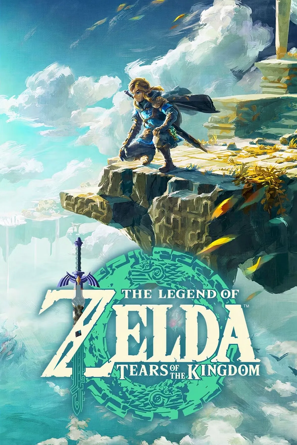 Bìa game The Legend of Zelda: Tears of the Kingdom với Link và những hòn đảo bay