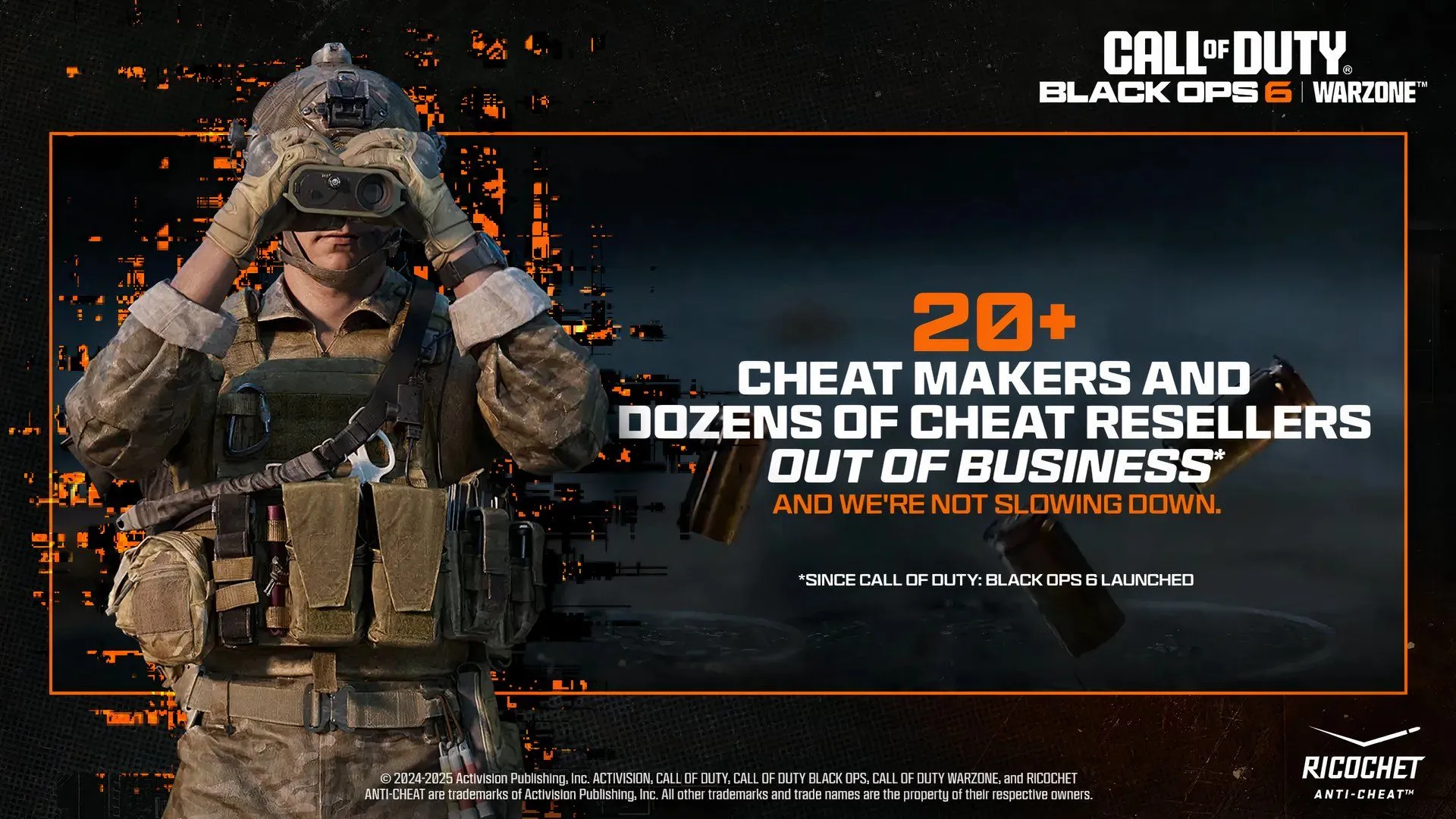 Biểu đồ số lượng nhà phát triển và phân phối cheat bị Activision đóng cửa từ khi Black Ops 6 ra mắt