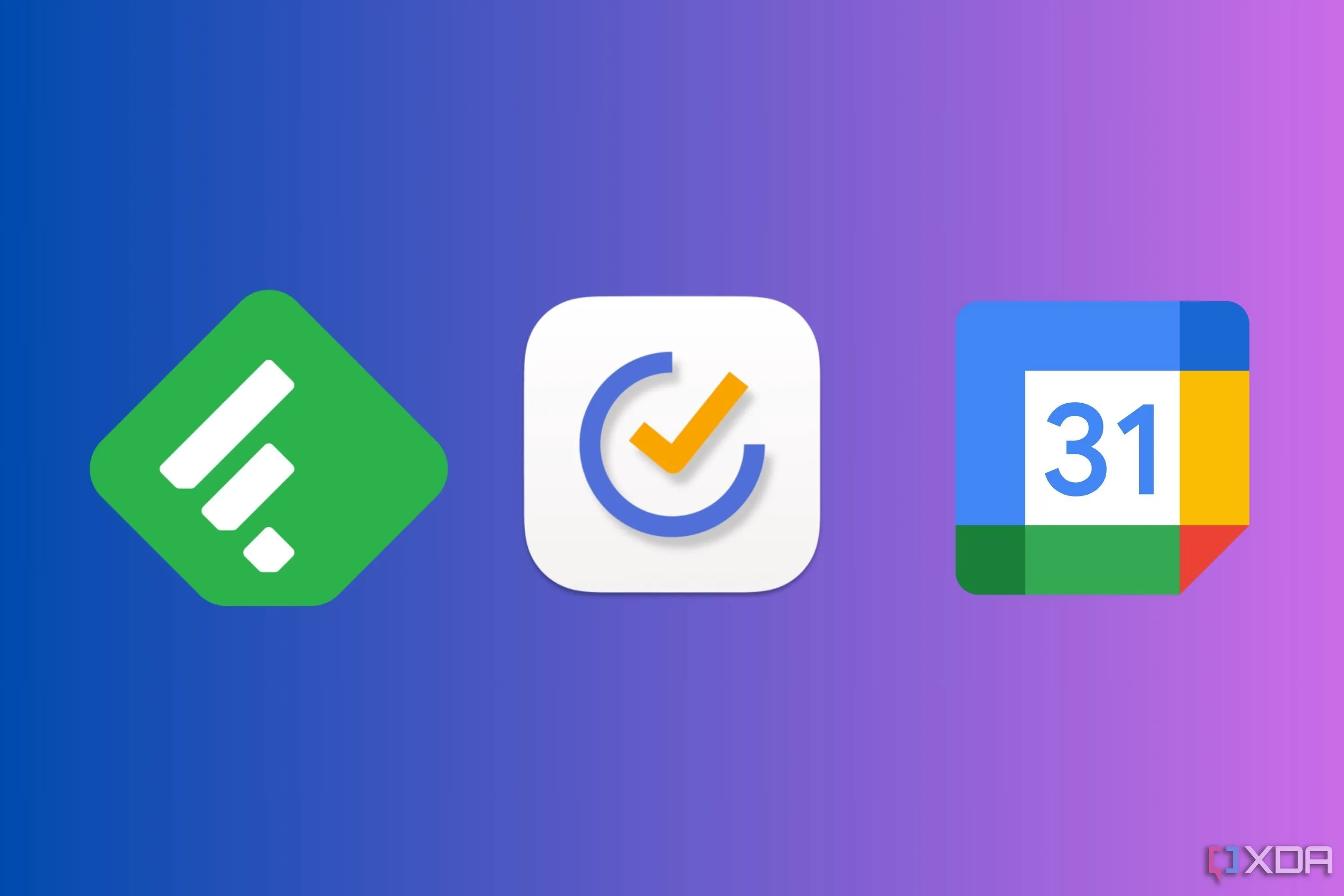 Biểu tượng các ứng dụng năng suất Feedly, TickTick và Google Calendar thể hiện sự quá tải công cụ