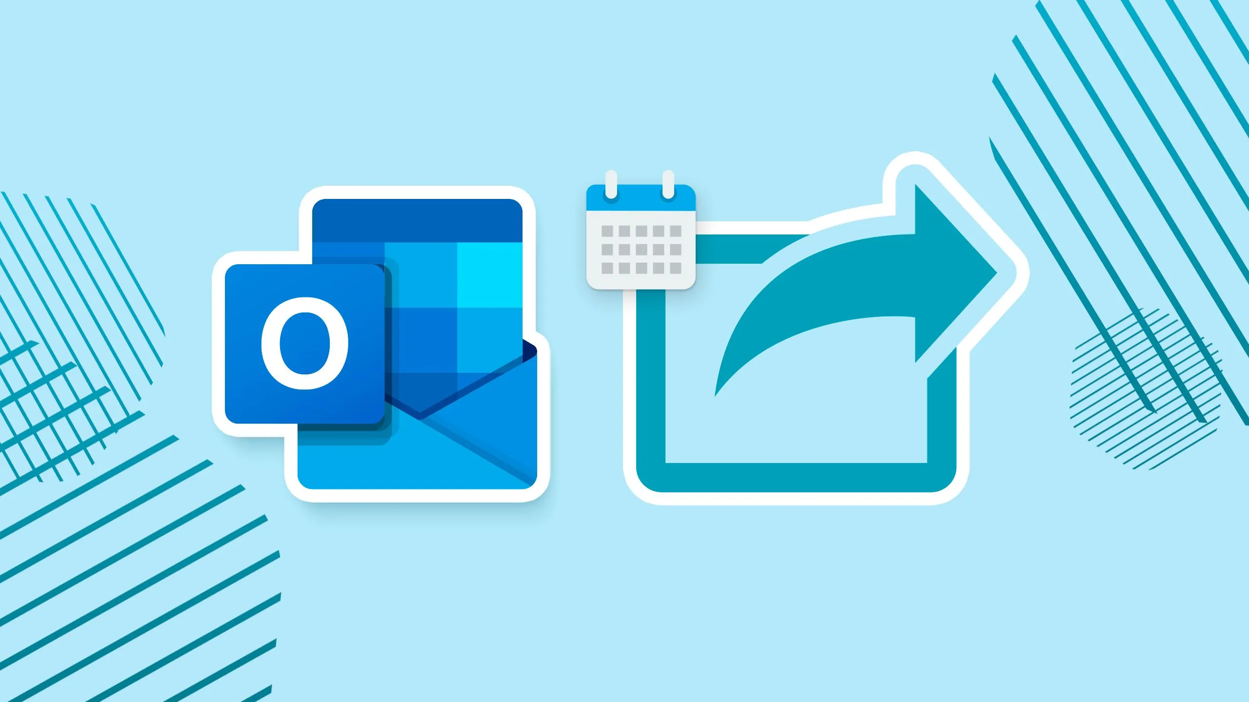 Biểu tượng chia sẻ Outlook và lịch trên nền xanh dương